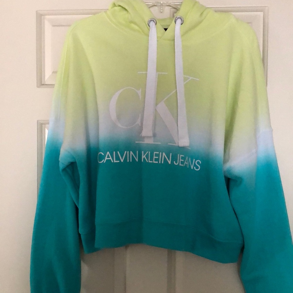 Calvin Klein Jean, Dip Dye Cropped Hoodie,Size Large